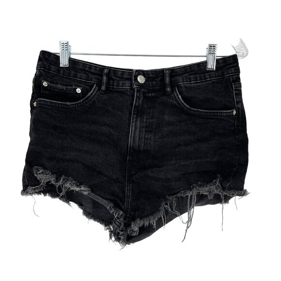 Zara Black High Waisted Jean Cut Off Shorts Size 10 - Picture 1 of 5